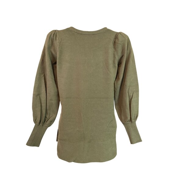 Boston Proper Sweater Olive XS Puff Sleeve Ribbed Hem Tunic Minimalist Chic - Picture 3 of 8